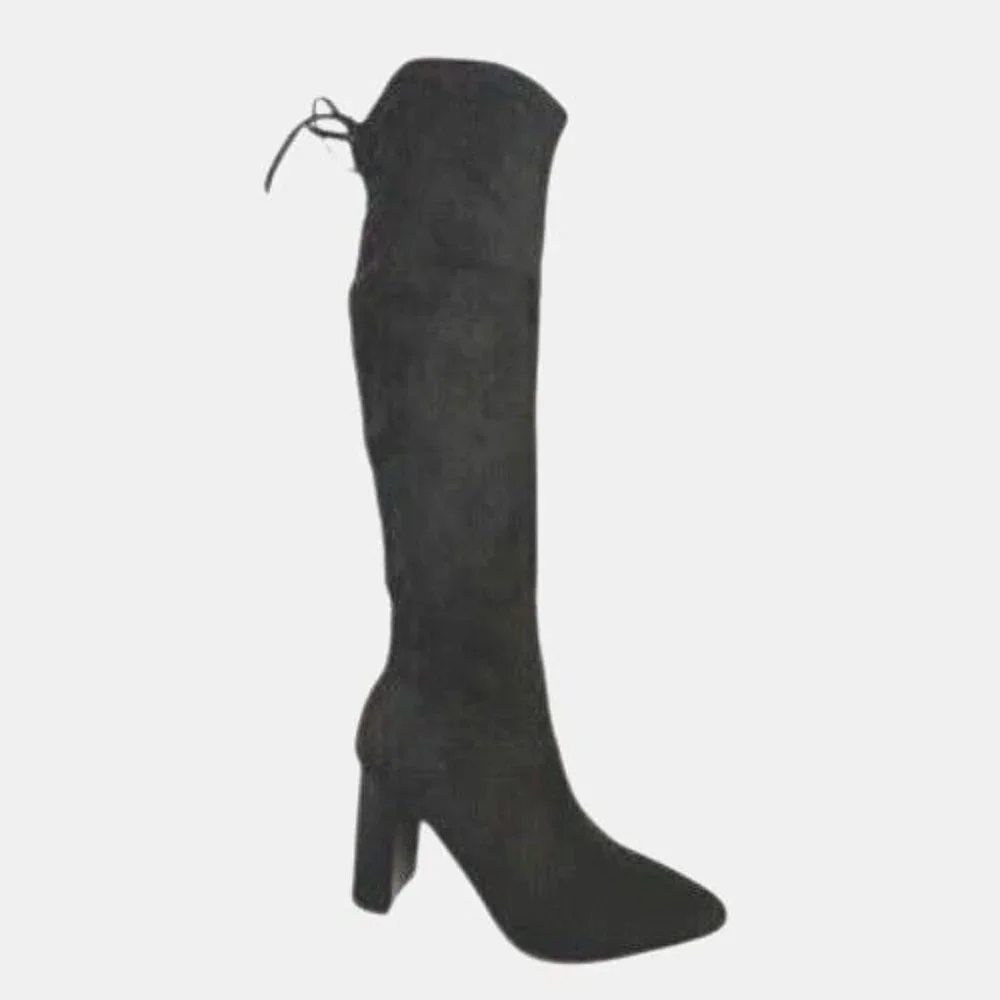 Black Over-The-Knee Suede Boots Women Size 5.5 Lace-Up Fashion 3.5 In Heels NEW